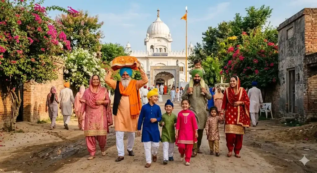 Punjabi Sikh family visiting Gurdwara for Sangrand rituals