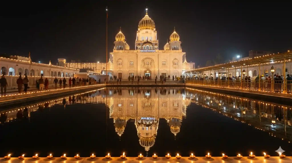 Hundreds of diyas lighting up a Gurdwara during the month of Katik.