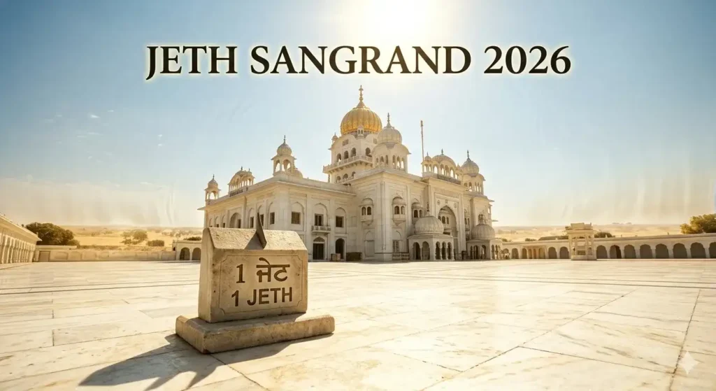 Jeth Sangrand 15 May 2026: Intense summer sun over a Gurdwara in Punjab.