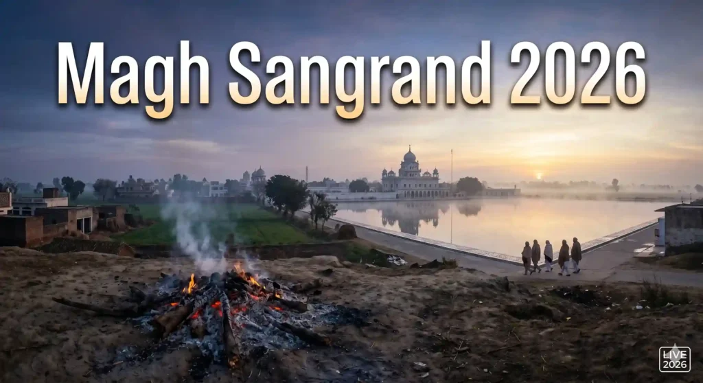 Magh Sangrand January 2026: Sunrise over a Gurdwara after Lohri celebrations in Punjab.