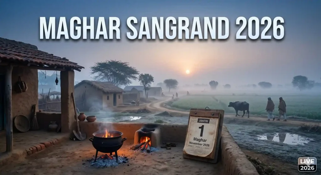 Maghar Sangrand November 2026: A misty winter morning in a Punjabi village.