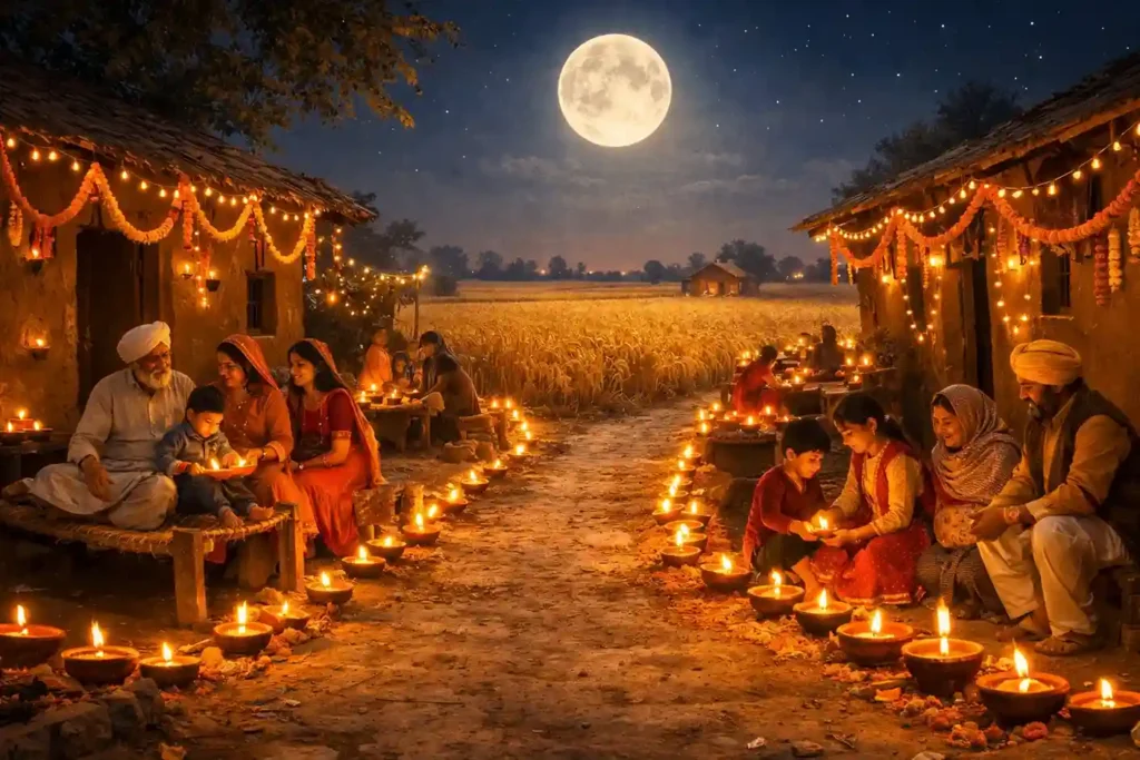 Kattak month in Nanakshahi calendar representing harvest season and Diwali night celebrations with oil lamps in Punjab