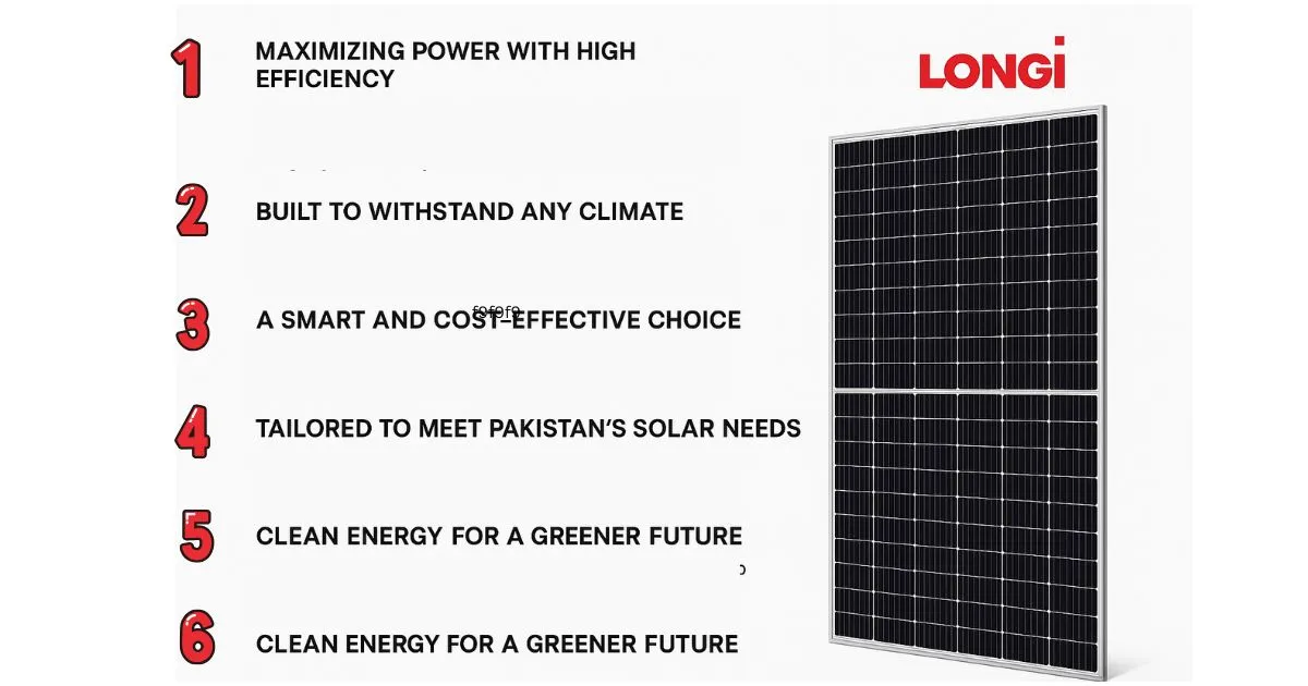 Image of a Longi solar panel, accompanied by the words "Longi Solar Panel" for identification.