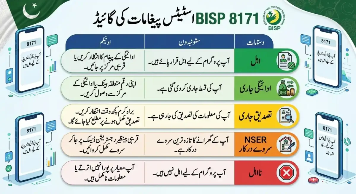 Step by step guide to check BISP 8171 payment status using CNIC through SMS 8171 and web portal including eligibility and payment confirmation process